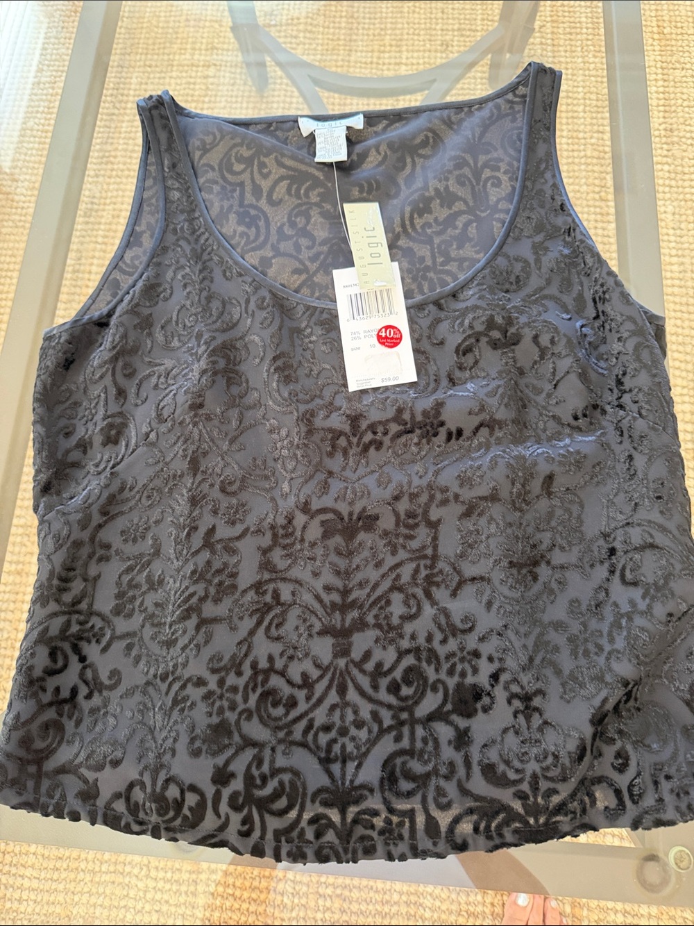 August Silk Black Velvet Burnout Scoop Neck Top/Shell